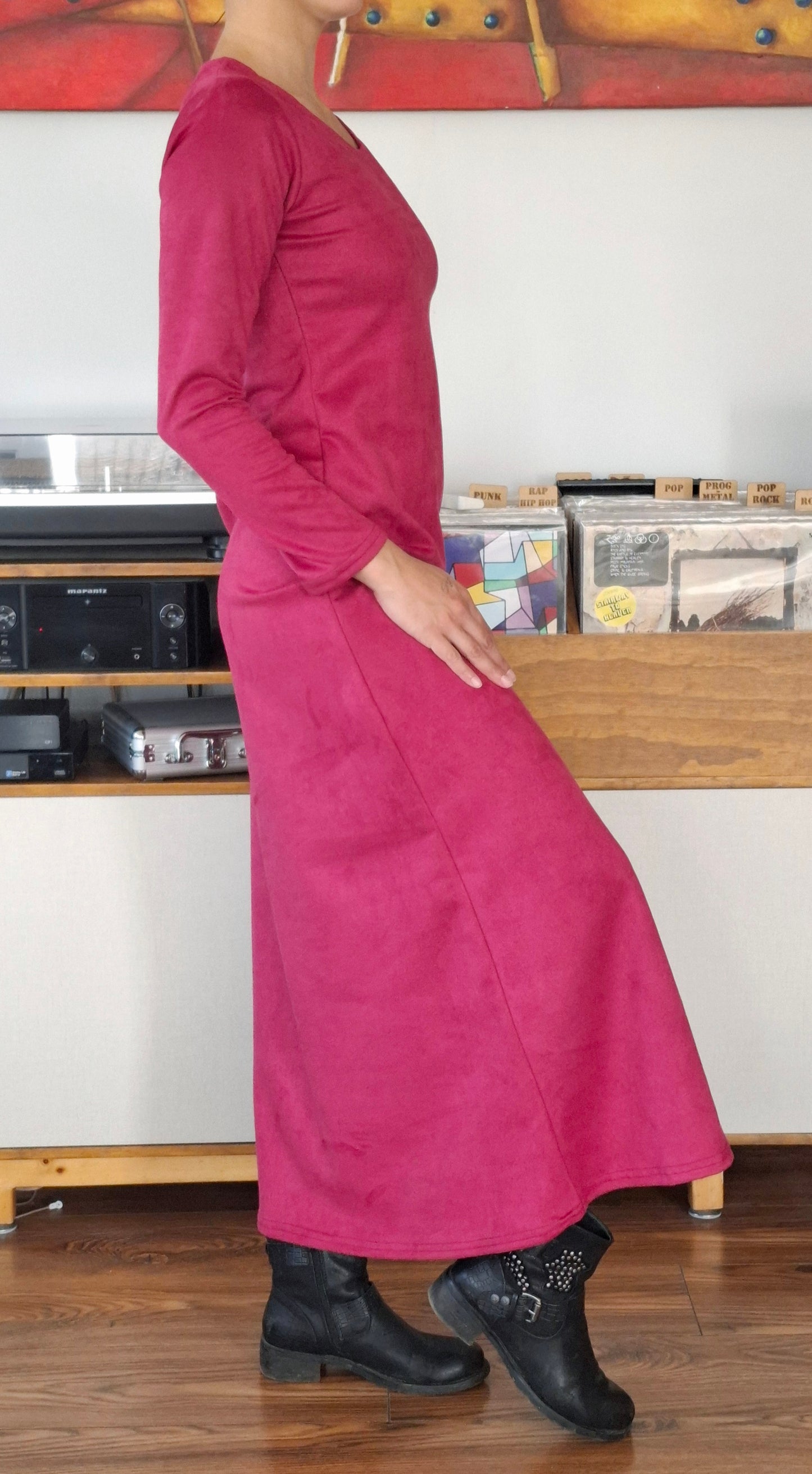 MAXIVESTIDO SUEDE GAMUZADO BORGON