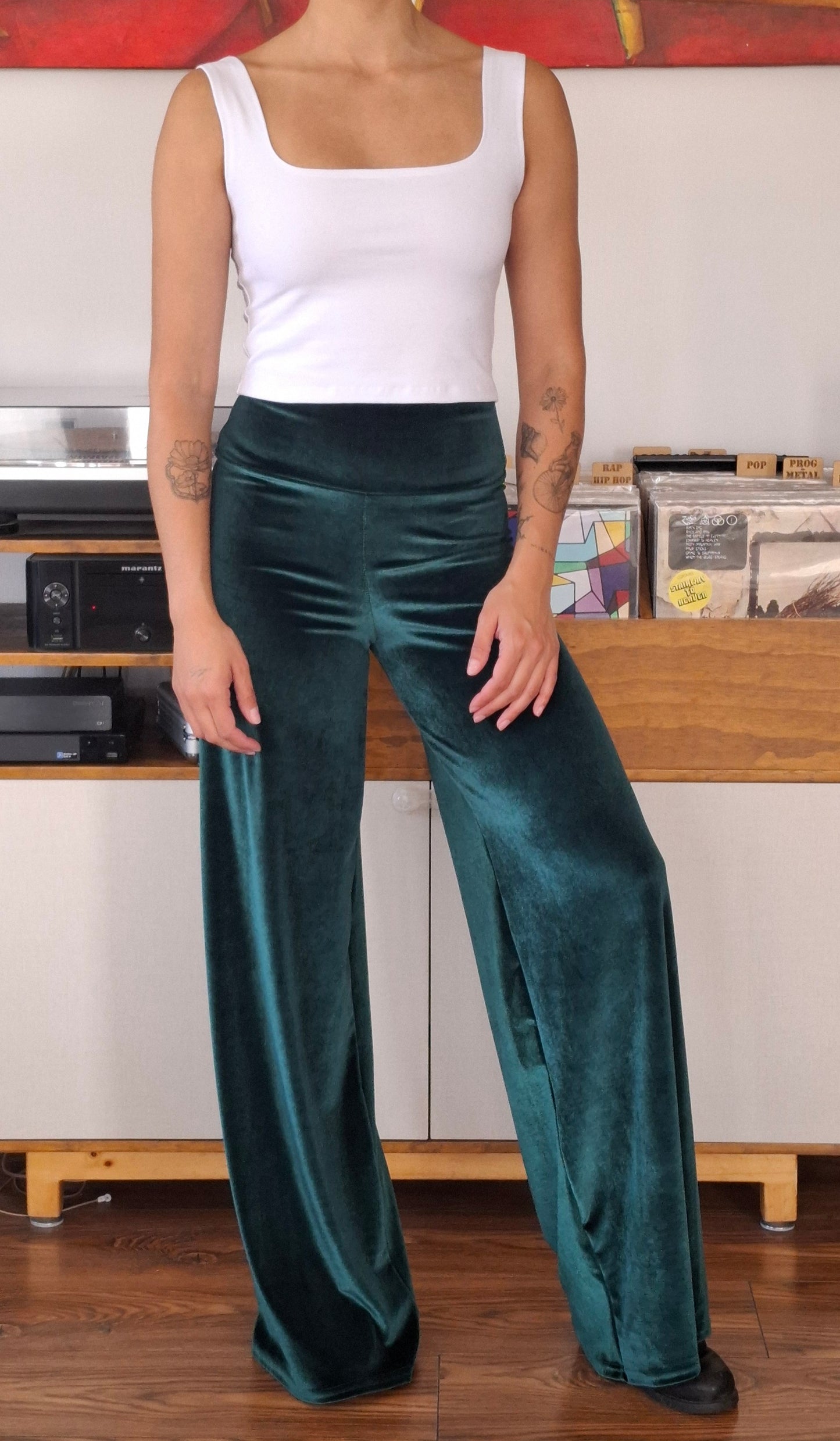 PALAZZO TERCIOPELO VERDE BOTELLA