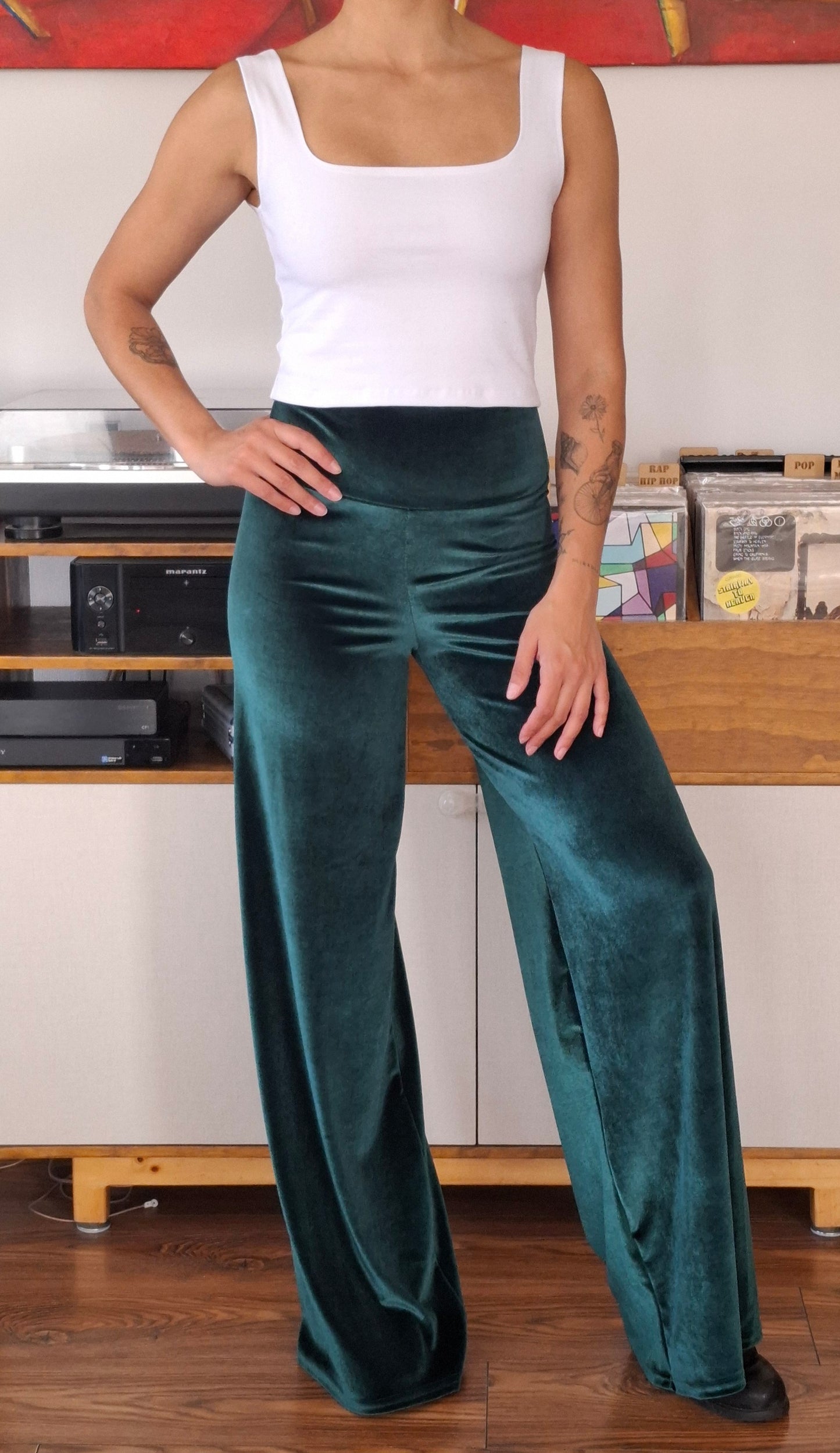 PALAZZO TERCIOPELO VERDE BOTELLA