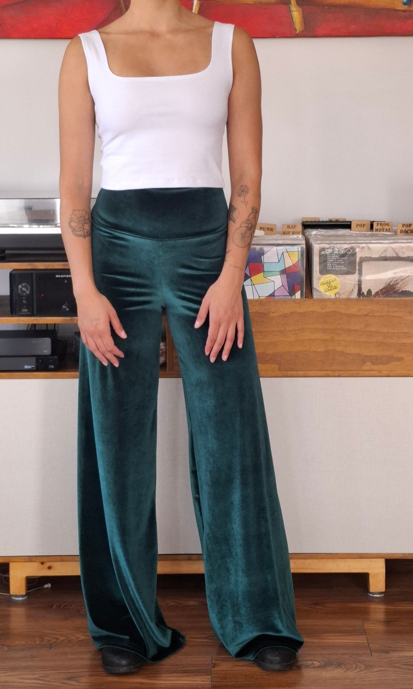 PALAZZO TERCIOPELO VERDE BOTELLA