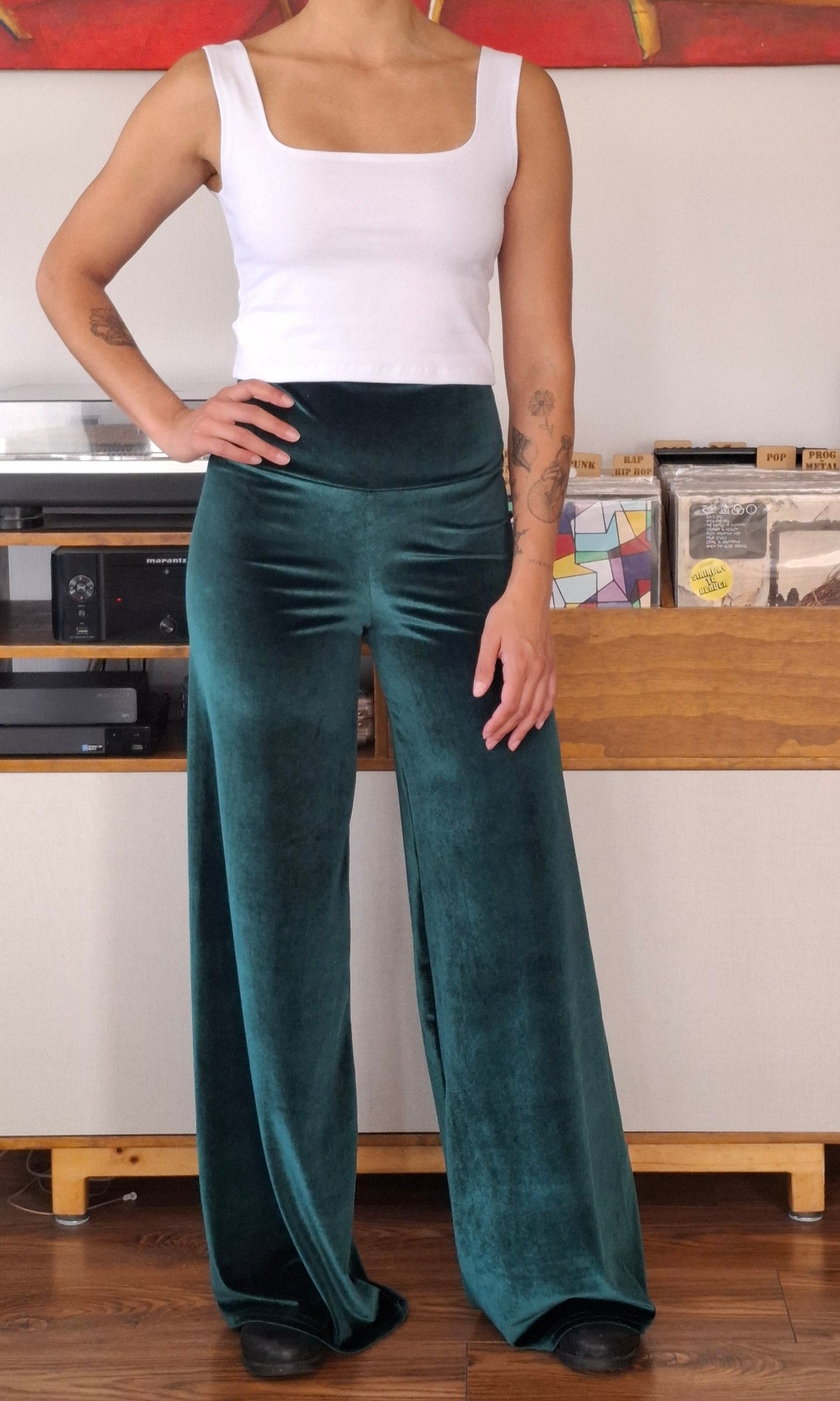 PALAZZO TERCIOPELO VERDE BOTELLA