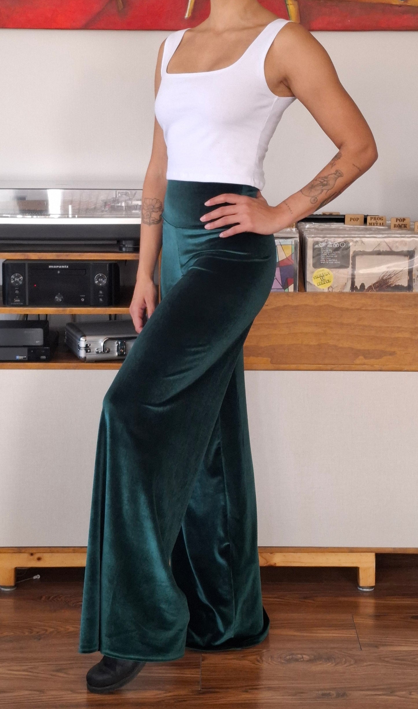 PALAZZO TERCIOPELO VERDE BOTELLA